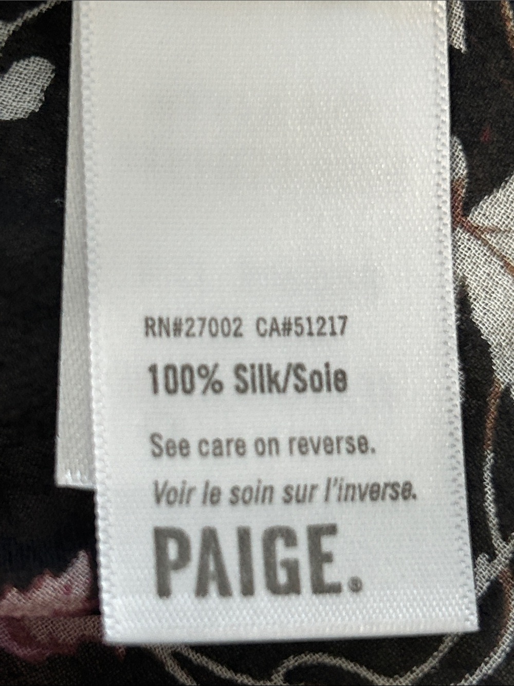 PAIGE 100% Silk Black Floral Ruffle-Neck Blouse with Pink & White‎ Print - Picture 3 of 8